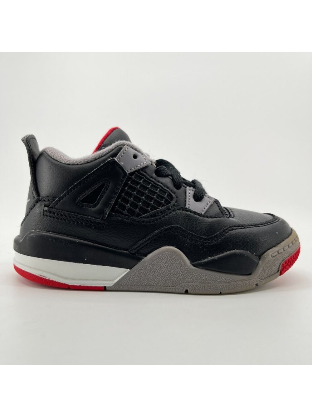 Nike Air Jordan 4 Retro Boys Size 9C Black Gray Athletic Leather Shoes Sneakers